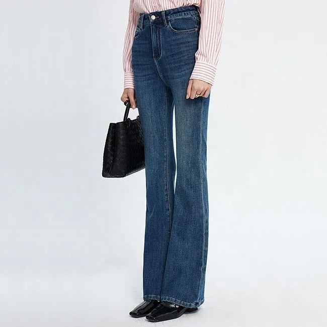 Dark Blue Flared High-Waist Jeans