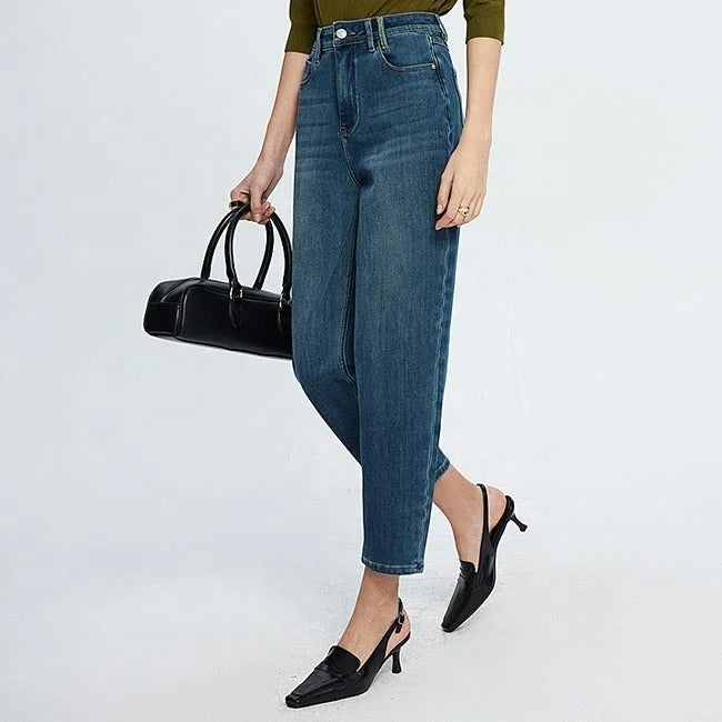 Dark Blue Tapered Ankle Jeans