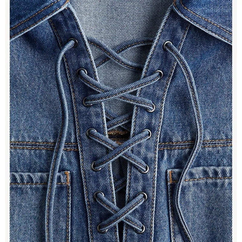 Lace-Up Denim Tunic Top