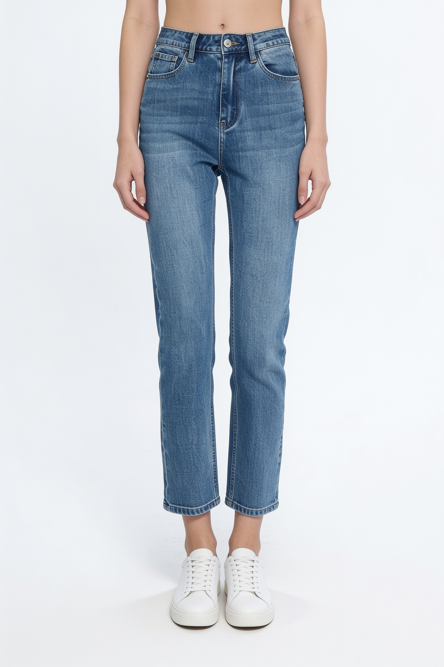Light Blue Straight Ankle Jeans