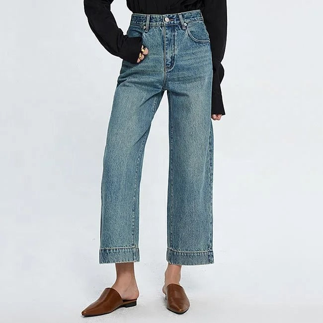 Light Blue Wide-Leg Cropped Jeans