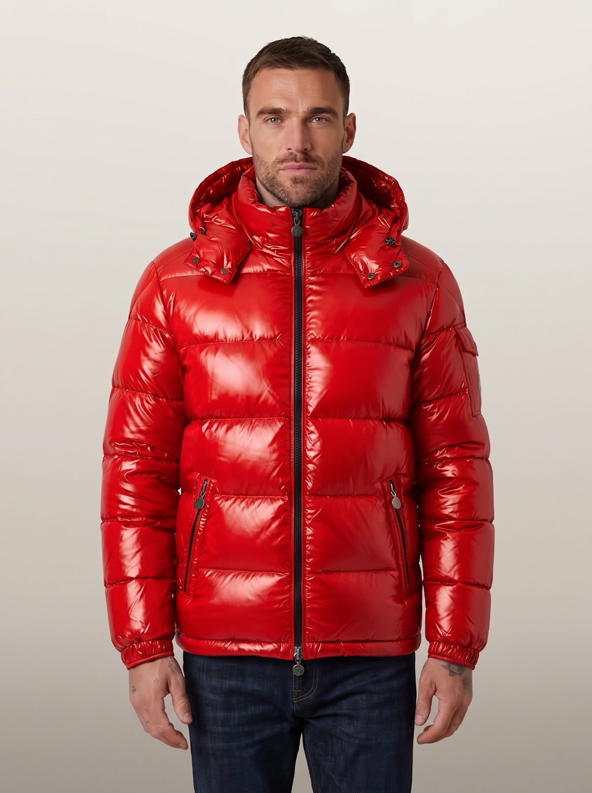 dipni mens hooded puffer jacket winter rood hero model 14a