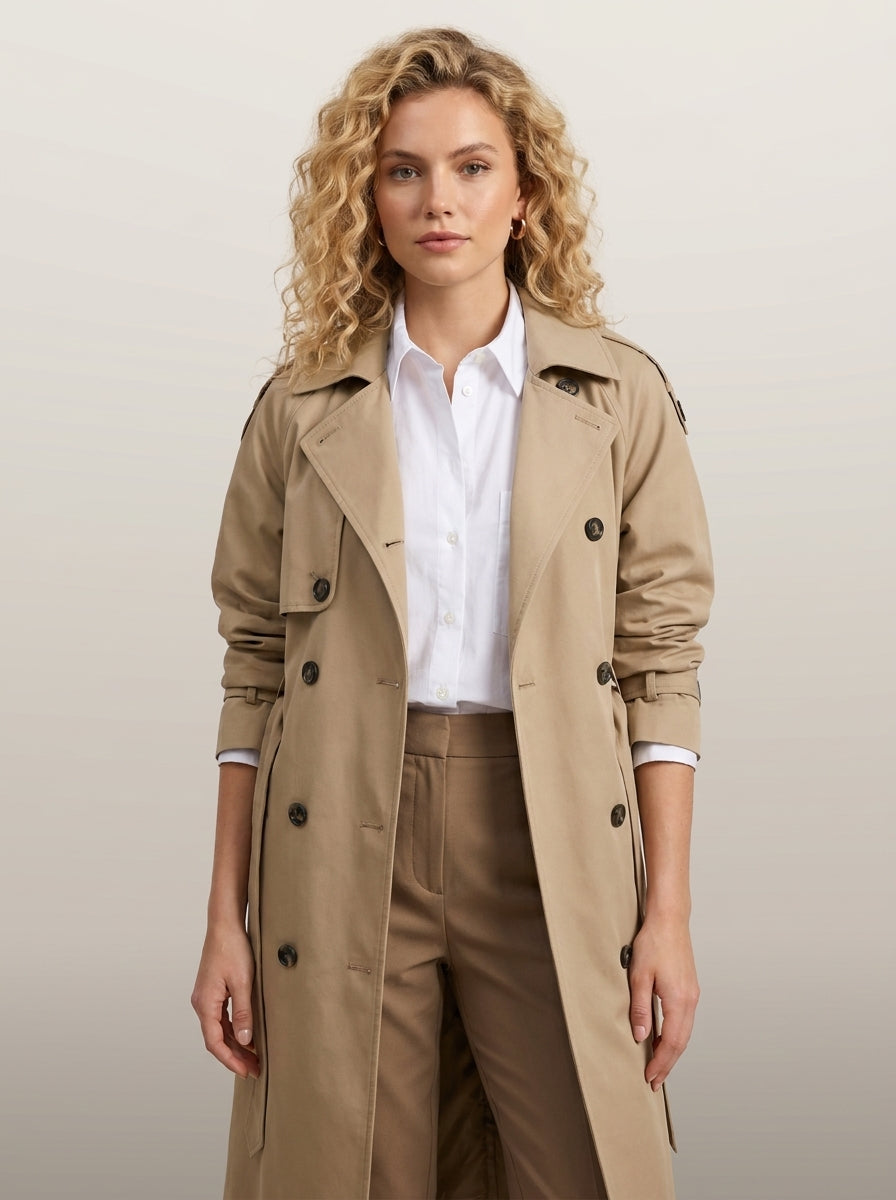 dipni womens belted trench coat khaki hero 01