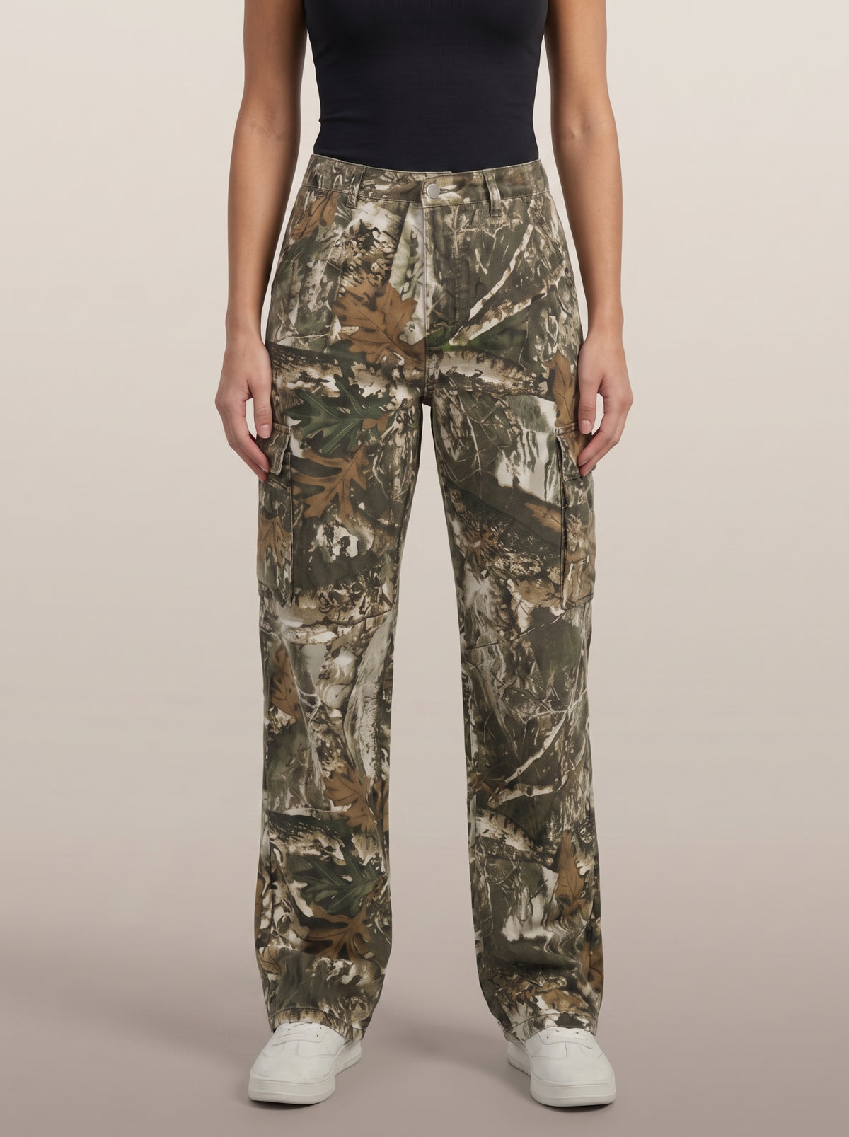 Dipni | Women's Camo Cargo Pants High Rise Loose Fit