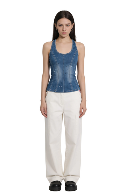 Blue Denim Tank Top with Racerback Design