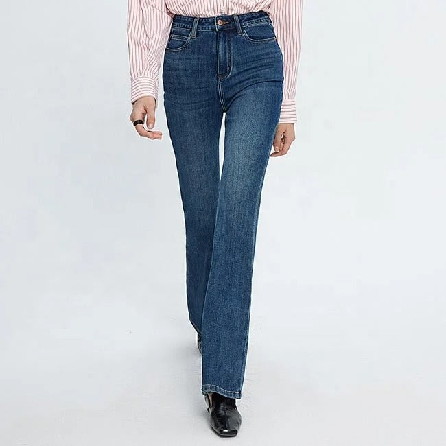 Dark Blue Flared High-Waist Jeans
