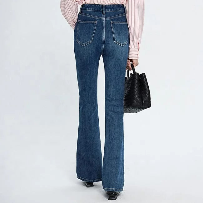 Dark Blue Flared High-Waist Jeans