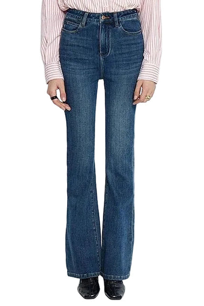 Dark Blue Flared High-Waist Jeans
