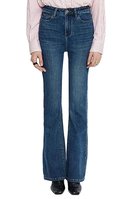 Dark Blue Flared High-Waist Jeans