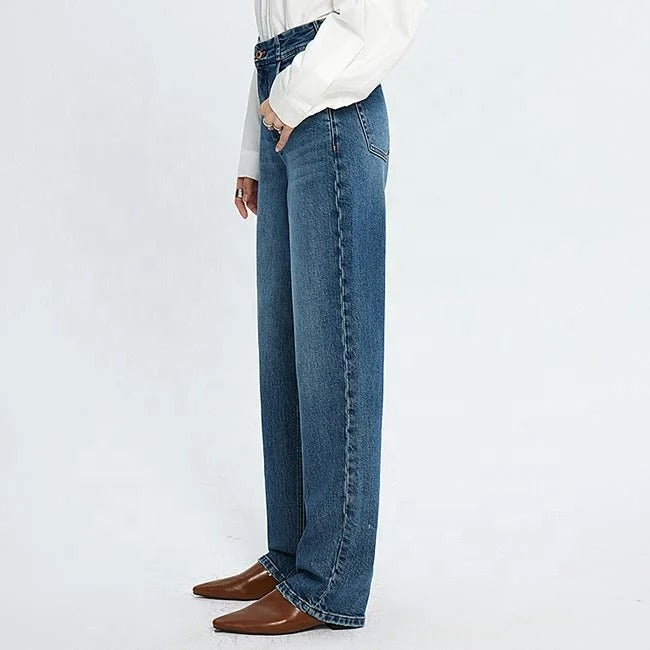 Dark Blue Straight-Leg High-Waist Jeans