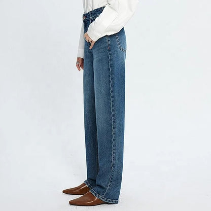 Dark Blue Straight-Leg High-Waist Jeans