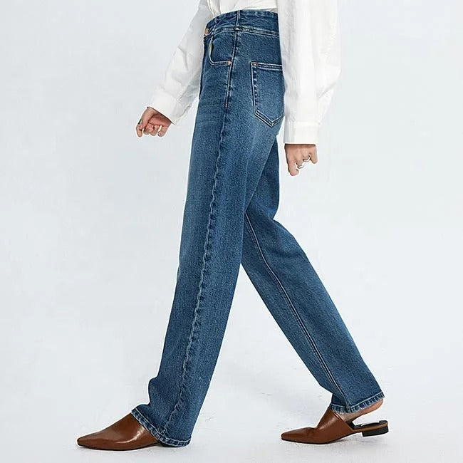Dark Blue Straight-Leg High-Waist Jeans