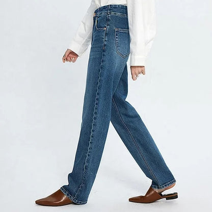 Dark Blue Straight-Leg High-Waist Jeans