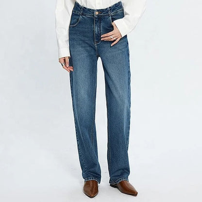 Dark Blue Straight-Leg High-Waist Jeans