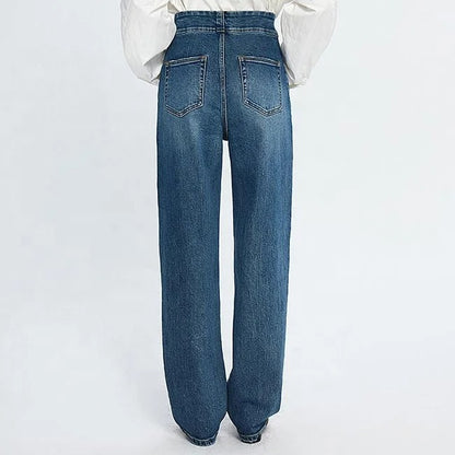 Dark Blue Straight-Leg High-Waist Jeans
