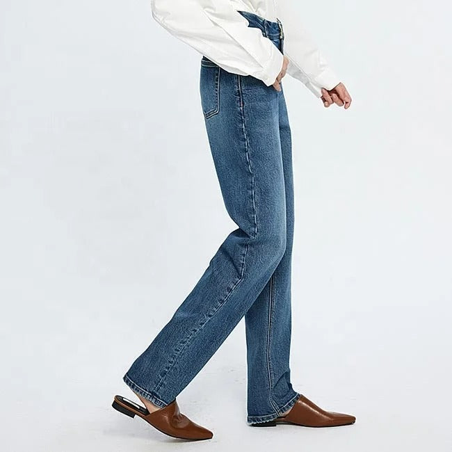 Dark Blue Straight-Leg High-Waist Jeans