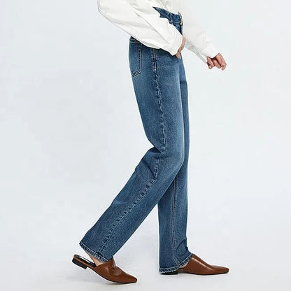 Dark Blue Straight-Leg High-Waist Jeans