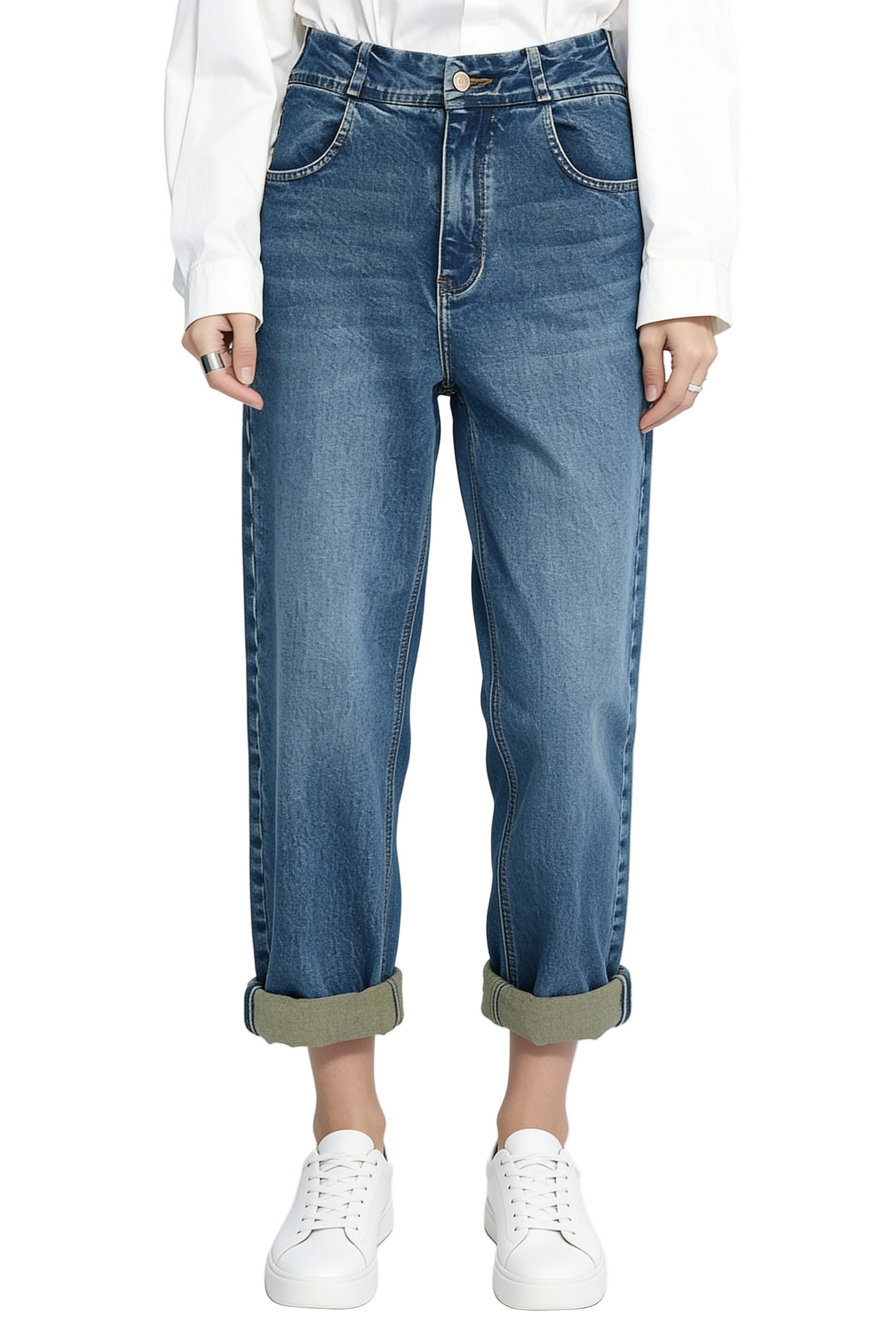 Dark Blue Straight-Leg High-Waist Jeans