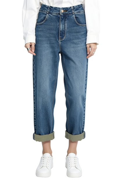 Dark Blue Straight-Leg High-Waist Jeans