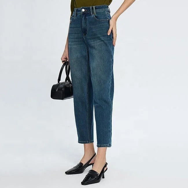 Dark Blue Tapered Ankle Jeans