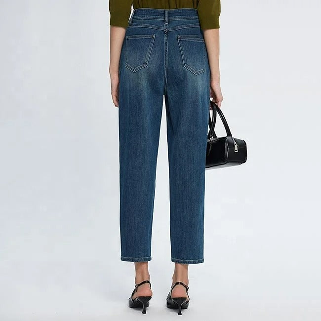 Dark Blue Tapered Ankle Jeans