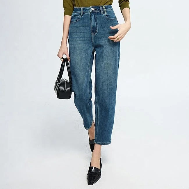 Dark Blue Tapered Ankle Jeans