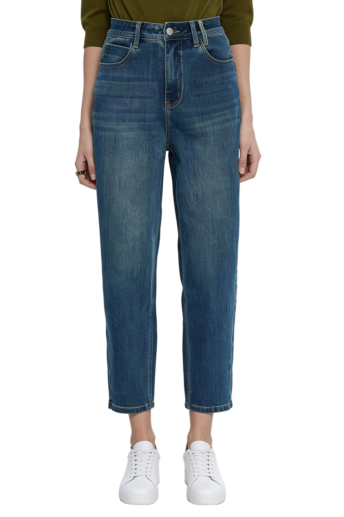 Dark Blue Tapered Ankle Jeans