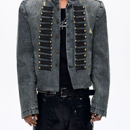 Grey Washed Military-Style Denim Jacket