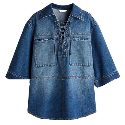 Lace-Up Denim Tunic Top