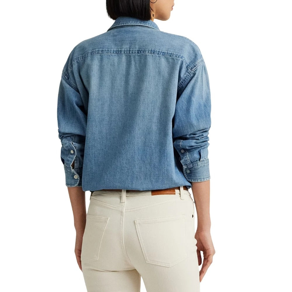 Light Blue Denim Shirt with Chest Pockets and Button Closure