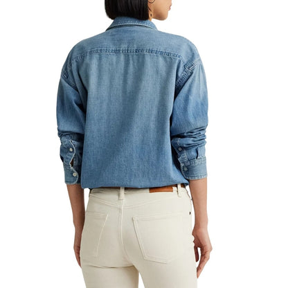 Light Blue Denim Shirt with Chest Pockets and Button Closure