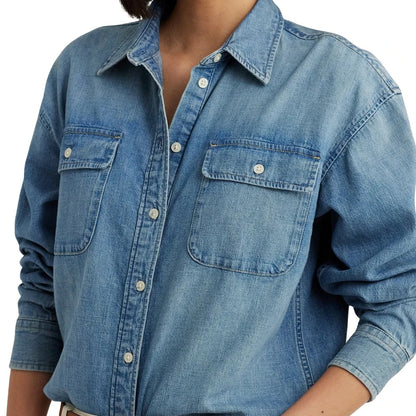 Light Blue Denim Shirt with Chest Pockets and Button Closure