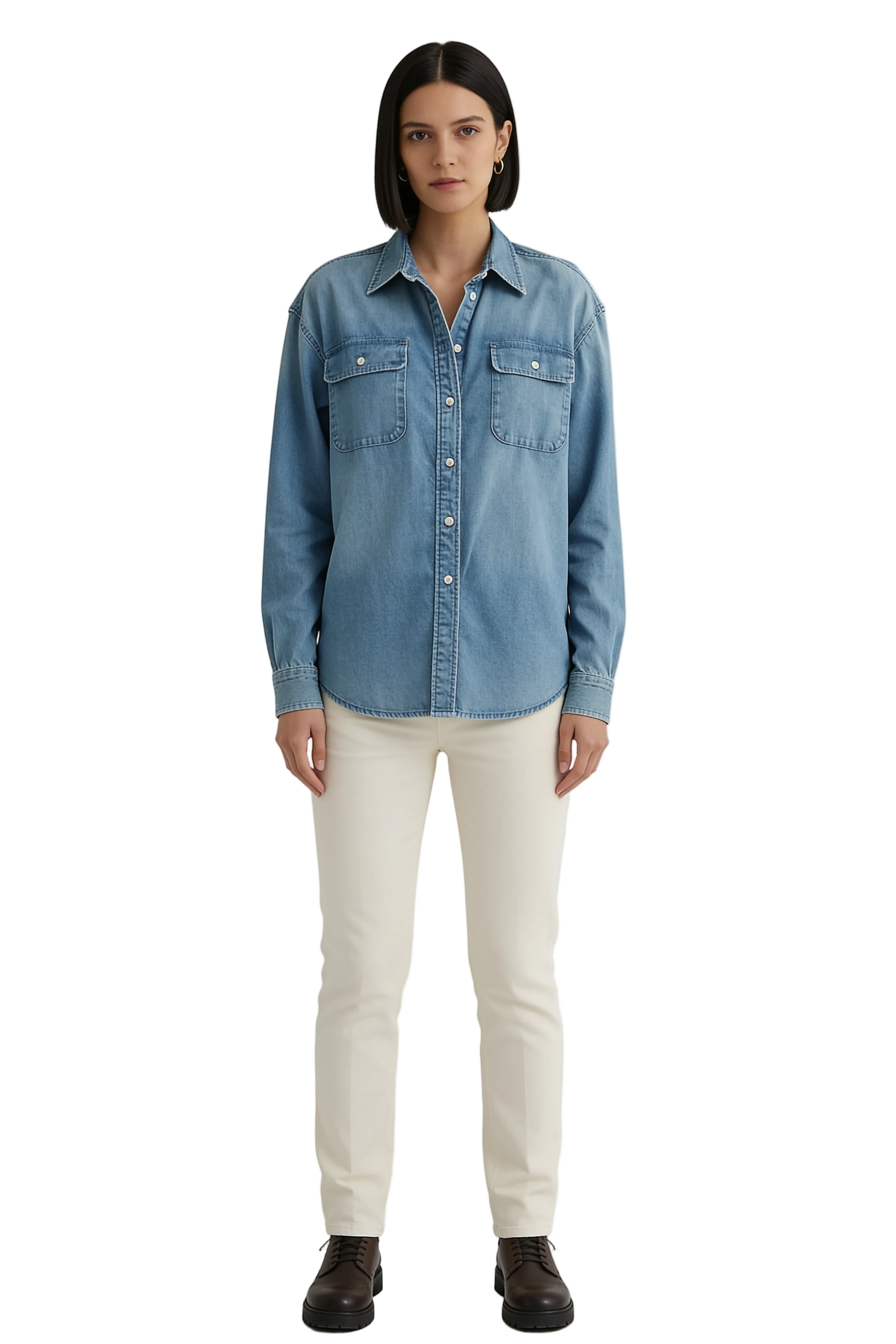 Light Blue Denim Shirt with Chest Pockets and Button Closure