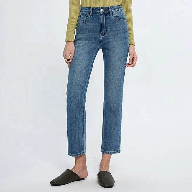 Light Blue Straight Ankle Jeans