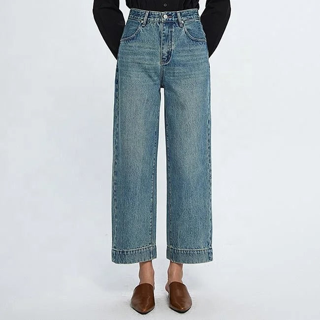Light Blue Wide-Leg Cropped Jeans