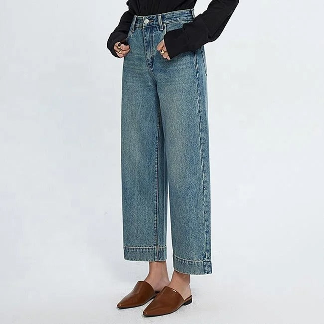 Light Blue Wide-Leg Cropped Jeans