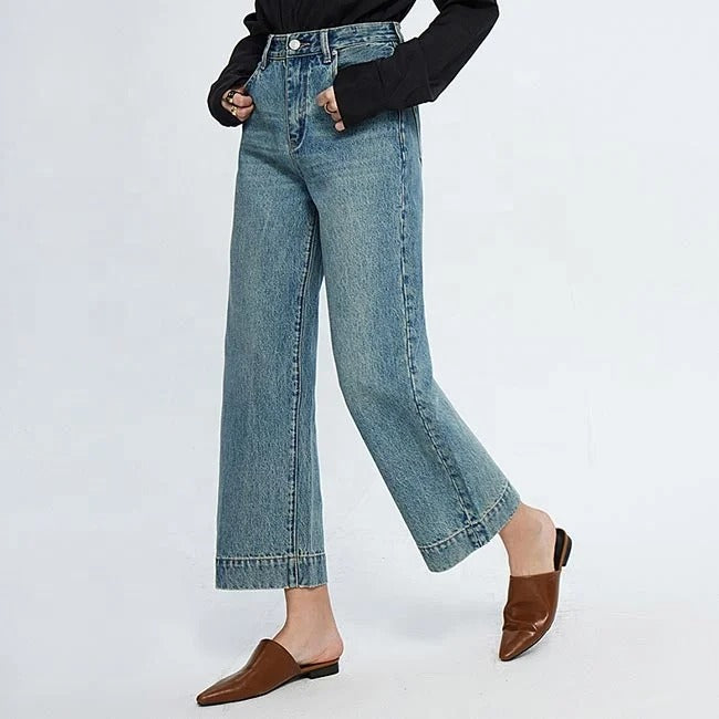 Light Blue Wide-Leg Cropped Jeans