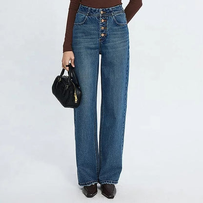 Mid Blue Wide-Leg Button-Fly Jeans