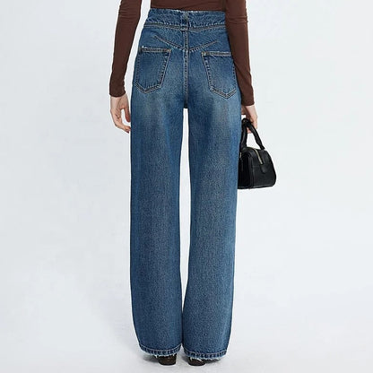Mid Blue Wide-Leg Button-Fly Jeans
