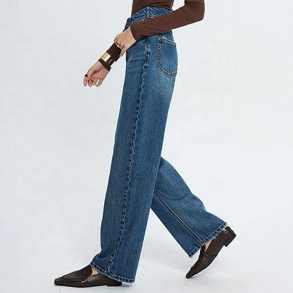 Mid Blue Wide-Leg Button-Fly Jeans