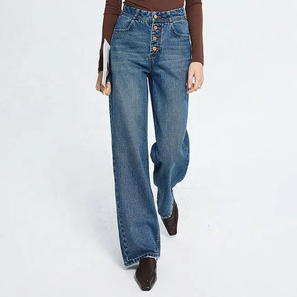 Mid Blue Wide-Leg Button-Fly Jeans