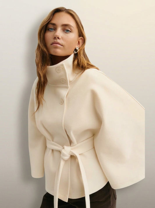 dipni cape funnel neck belted beige 01