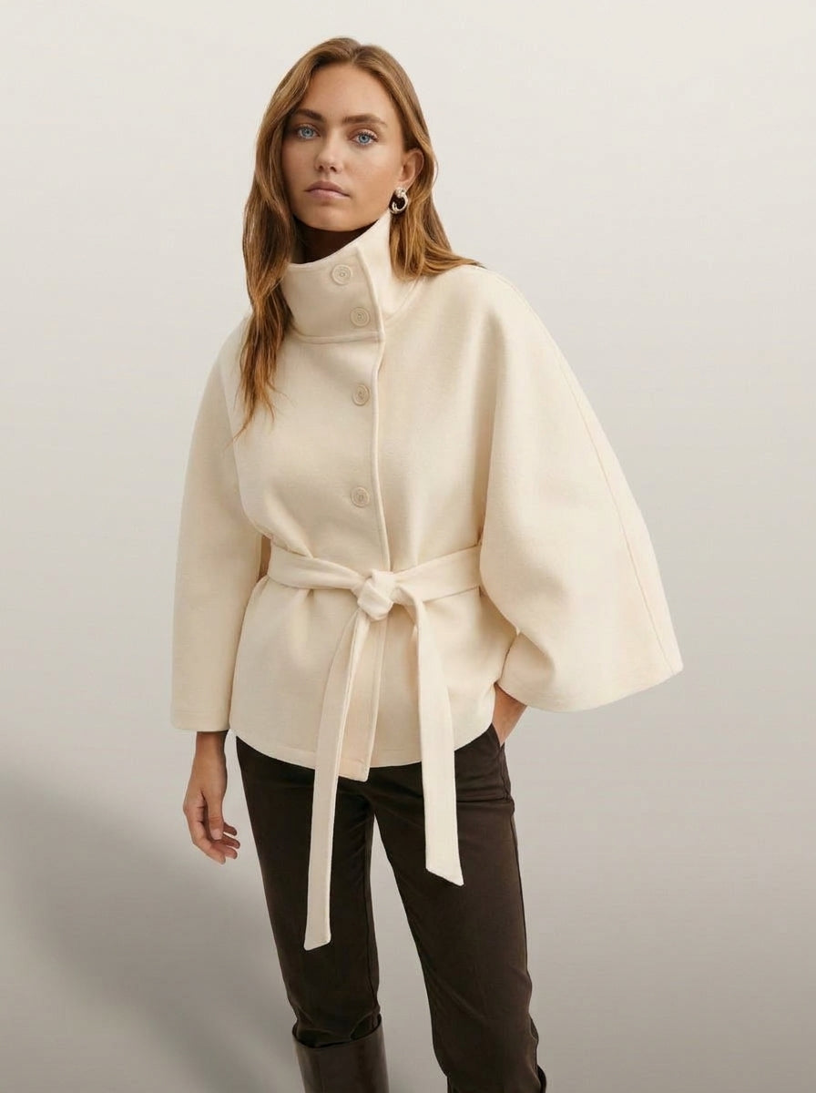 dipni cape funnel neck belted beige 02