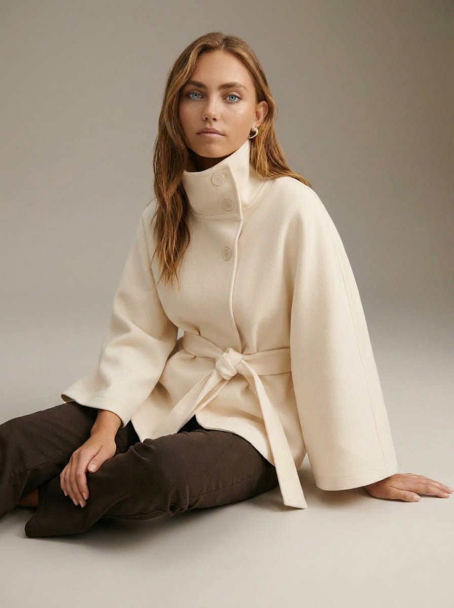 dipni cape funnel neck belted beige 05