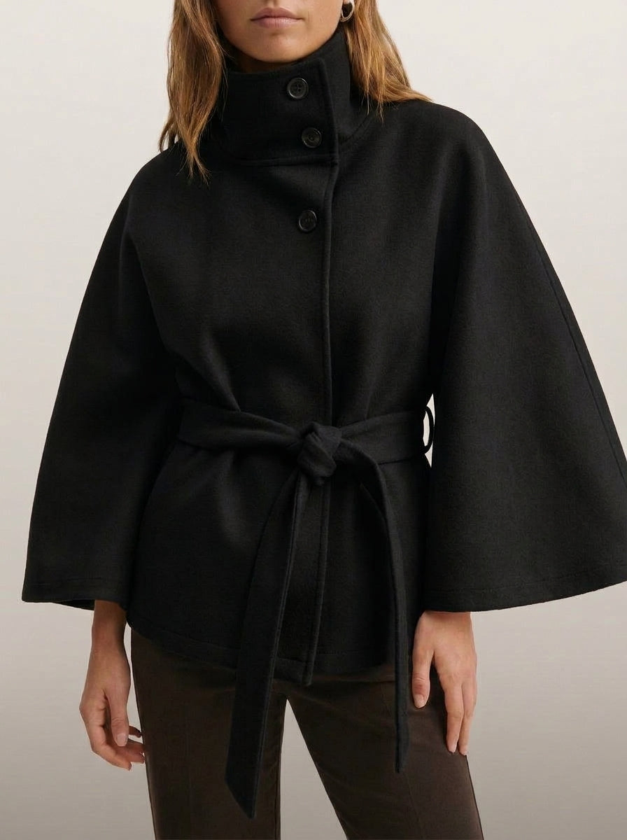 dipni cape funnel neck belted black 01