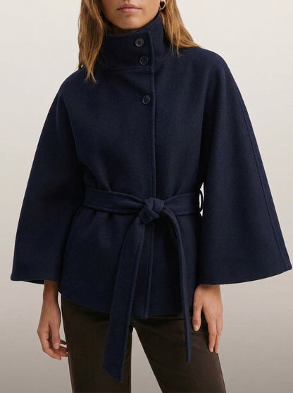 dipni cape funnel neck belted blue 01