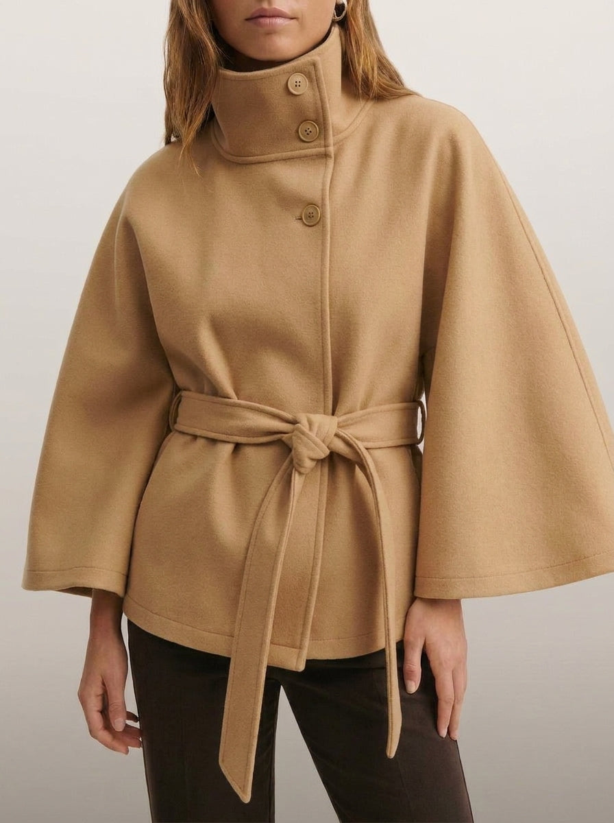 dipni cape funnel neck belted brown 01