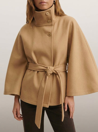 dipni cape funnel neck belted brown 01