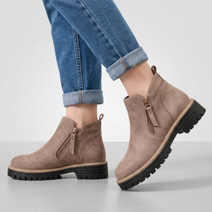 Dipni Women's Chunky Ankle Boots - Khaki On-Model Feet