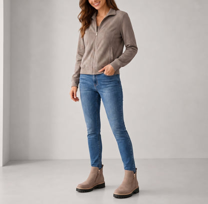 Dipni Women's Chunky Ankle Boots - Khaki Full Outfit